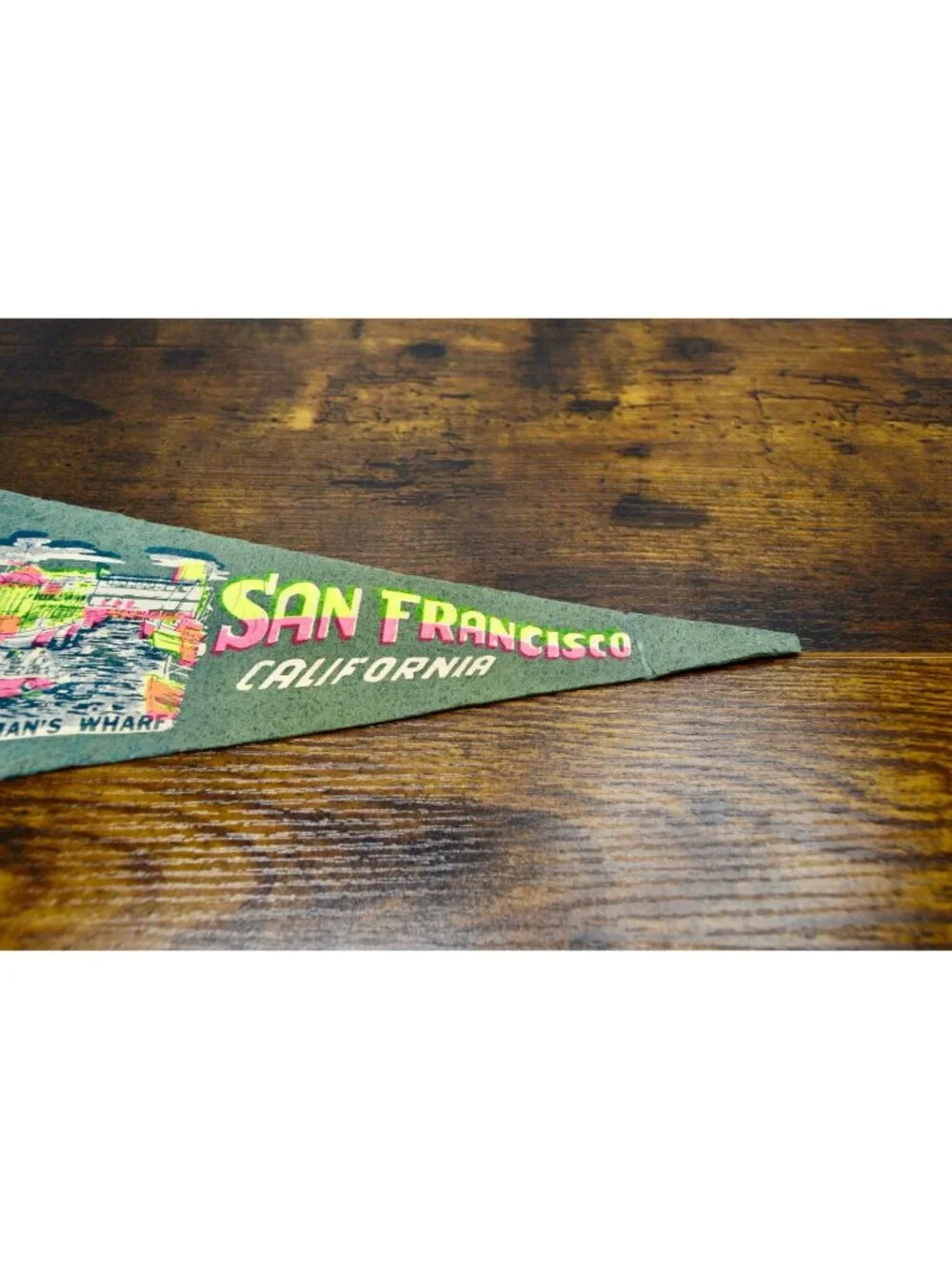 Vintage San Francisco Fishermans Wharf Souvenir Felt Pennant damaged 11 inches